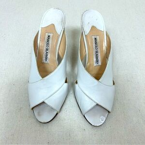 Manolo Blahnik White Mules with Crossover Design